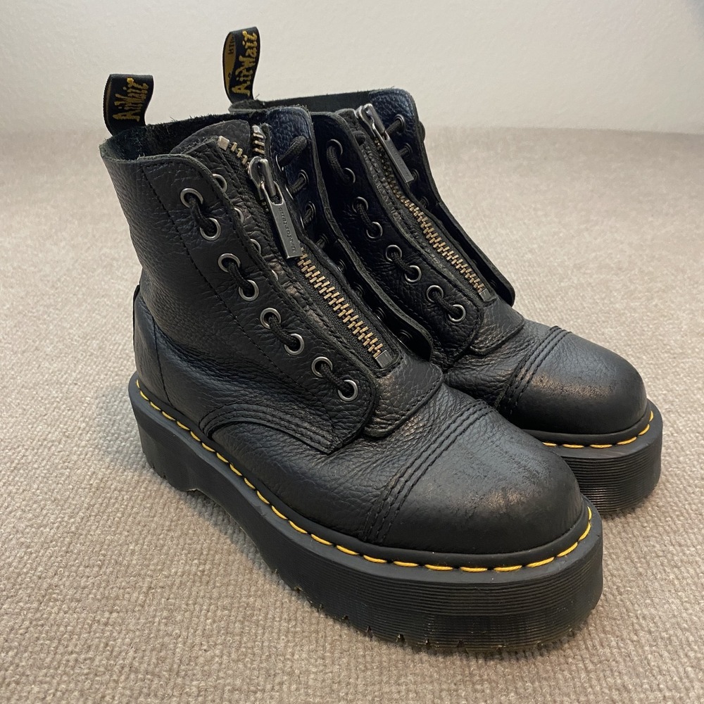 Dr. Martens Sinclair Boots Womens 8 39 Black Leather Platform Chunky Grunge Zip